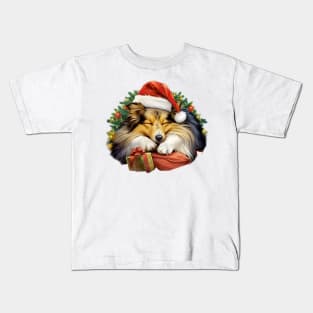 Lazy Shetland Sheepdog at Christmas Kids T-Shirt